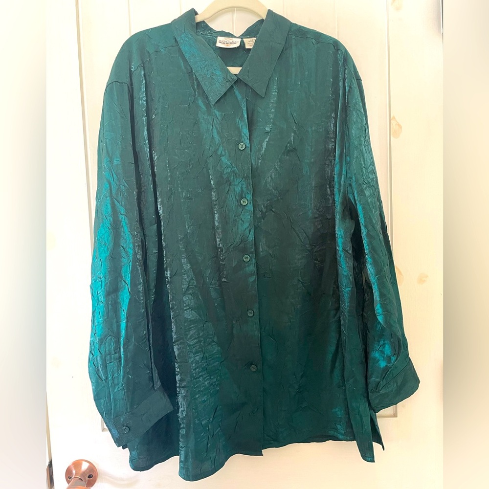 Women’s JR Bentley Forest Green Long Sleeve Blouse Top Suze Plus 26 W Christmas